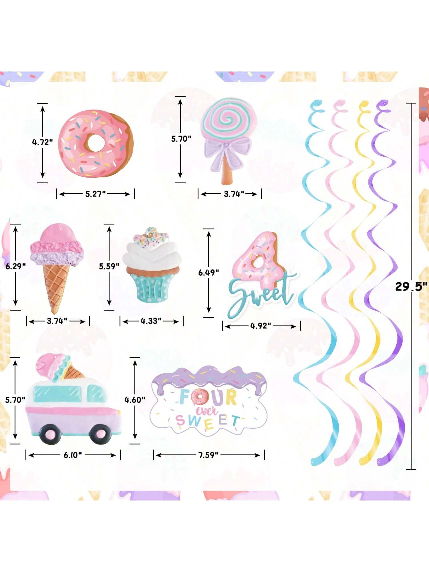 Ice Cream Party Hanging Swirls 20pcs for 4th Birthday & Donut Party Decor