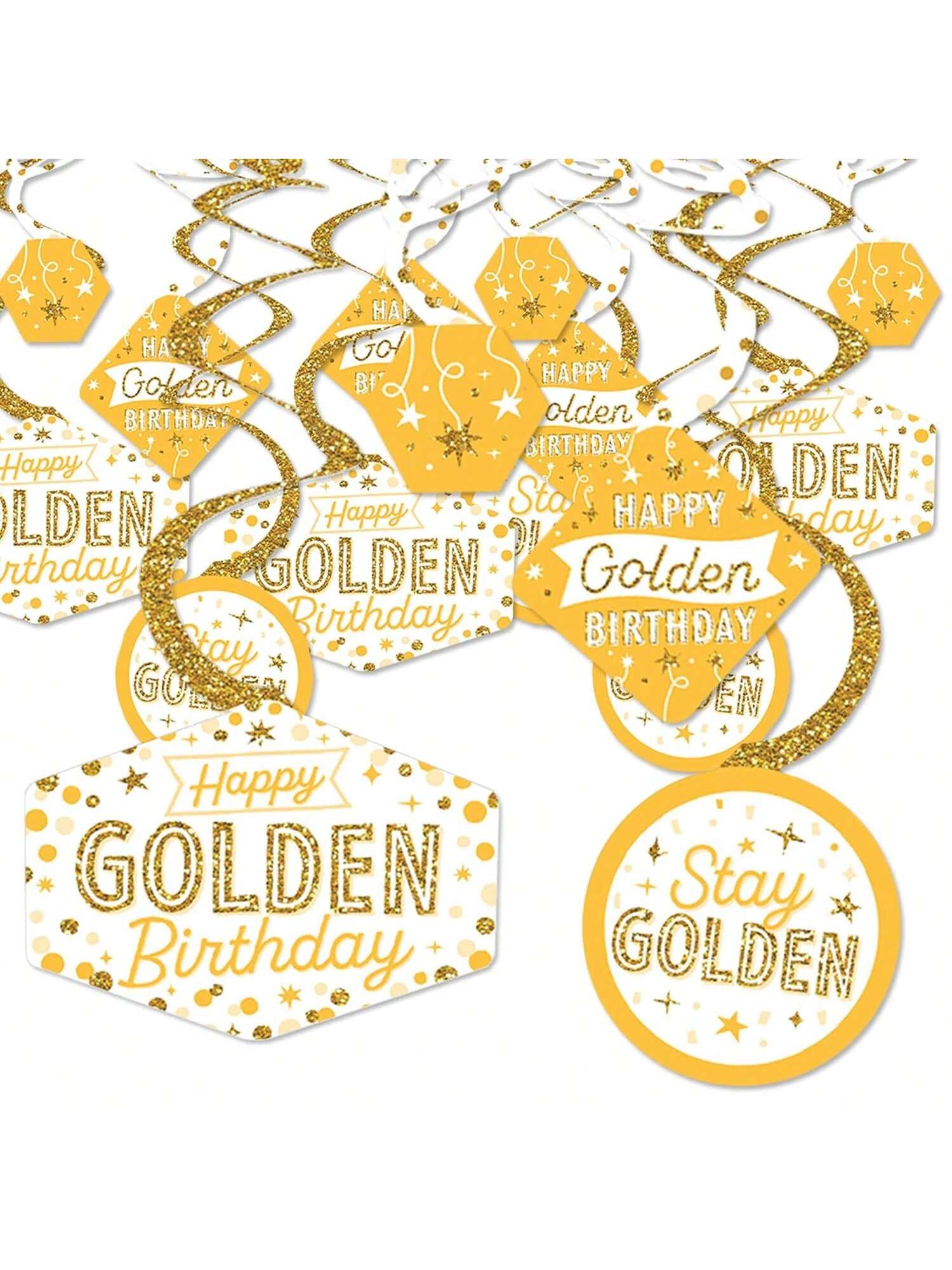 40pcs Golden Happy Birthday Party Hanging Swirl Decorations