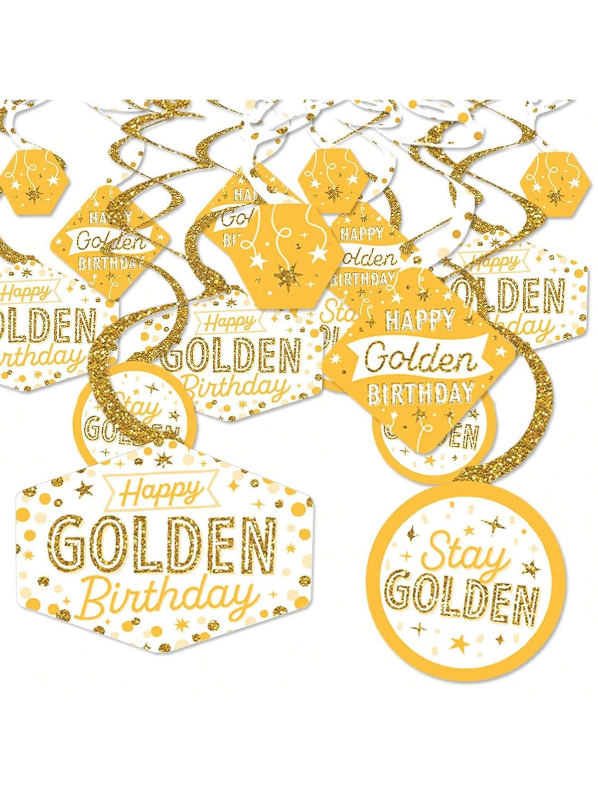 40pcs Golden Happy Birthday Party Hanging Swirl Decorations