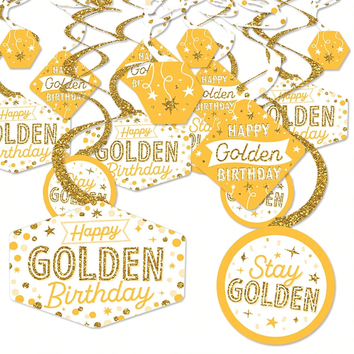 40pcs Golden Happy Birthday Party Hanging Swirl Decorations