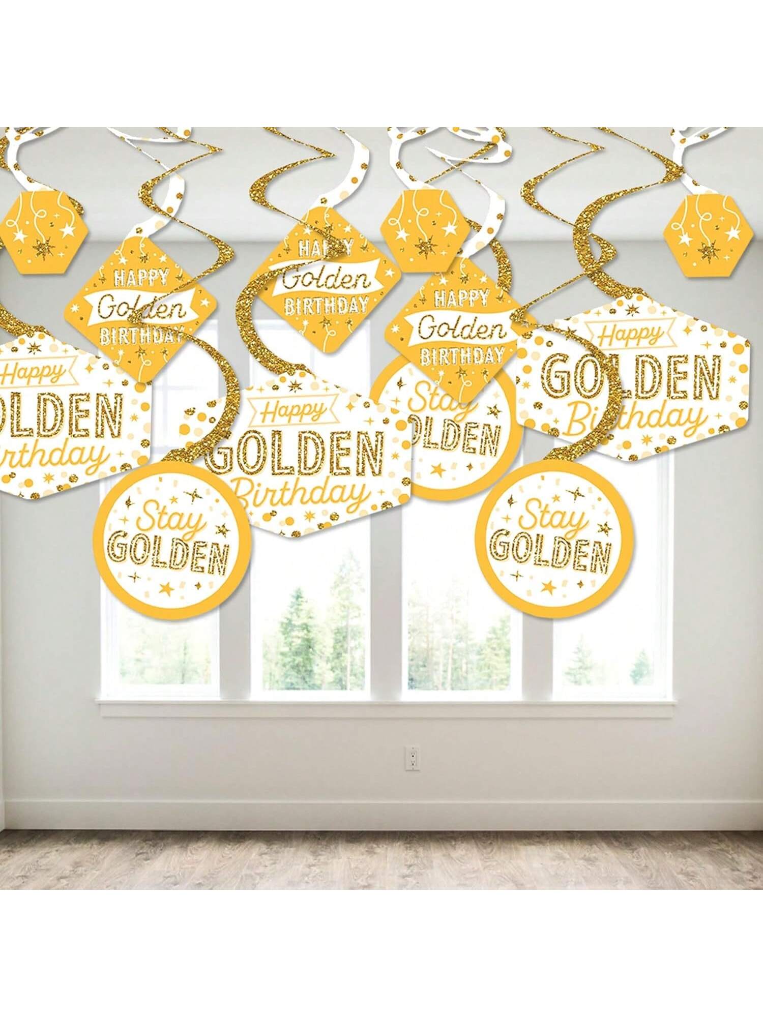 40pcs Golden Happy Birthday Party Hanging Swirl Decorations