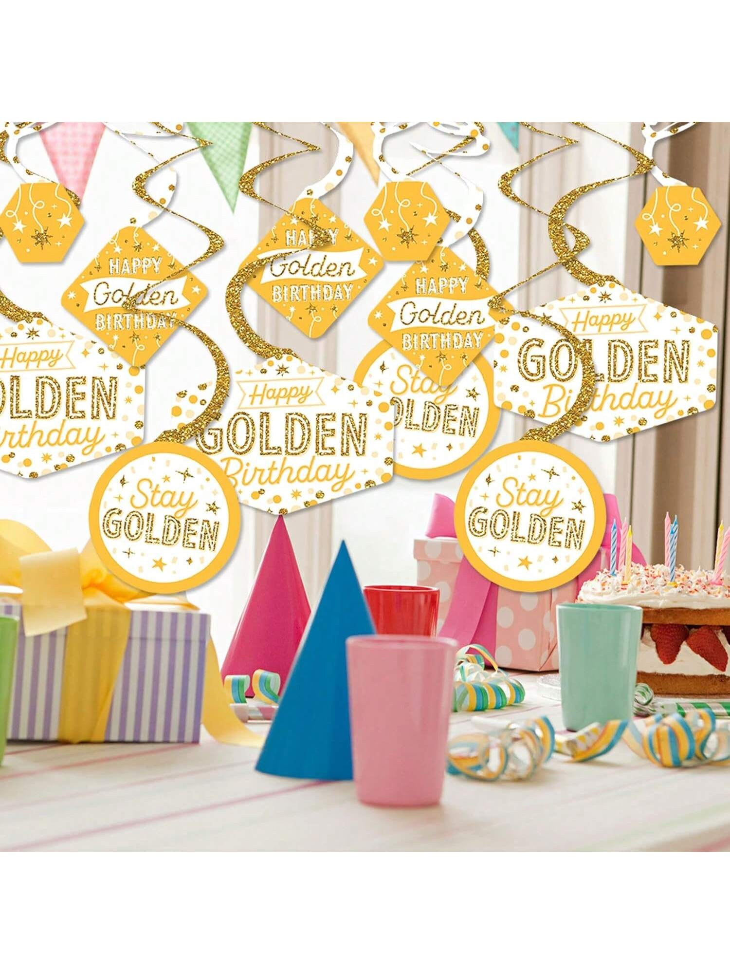 40pcs Golden Happy Birthday Party Hanging Swirl Decorations