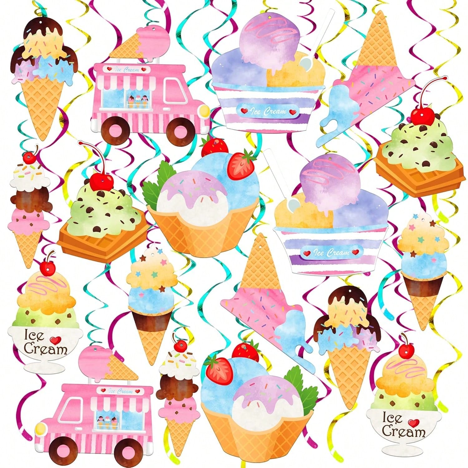 48PCS Hanging Ice Cream Swirl Decorations for Birthday Shower and Party