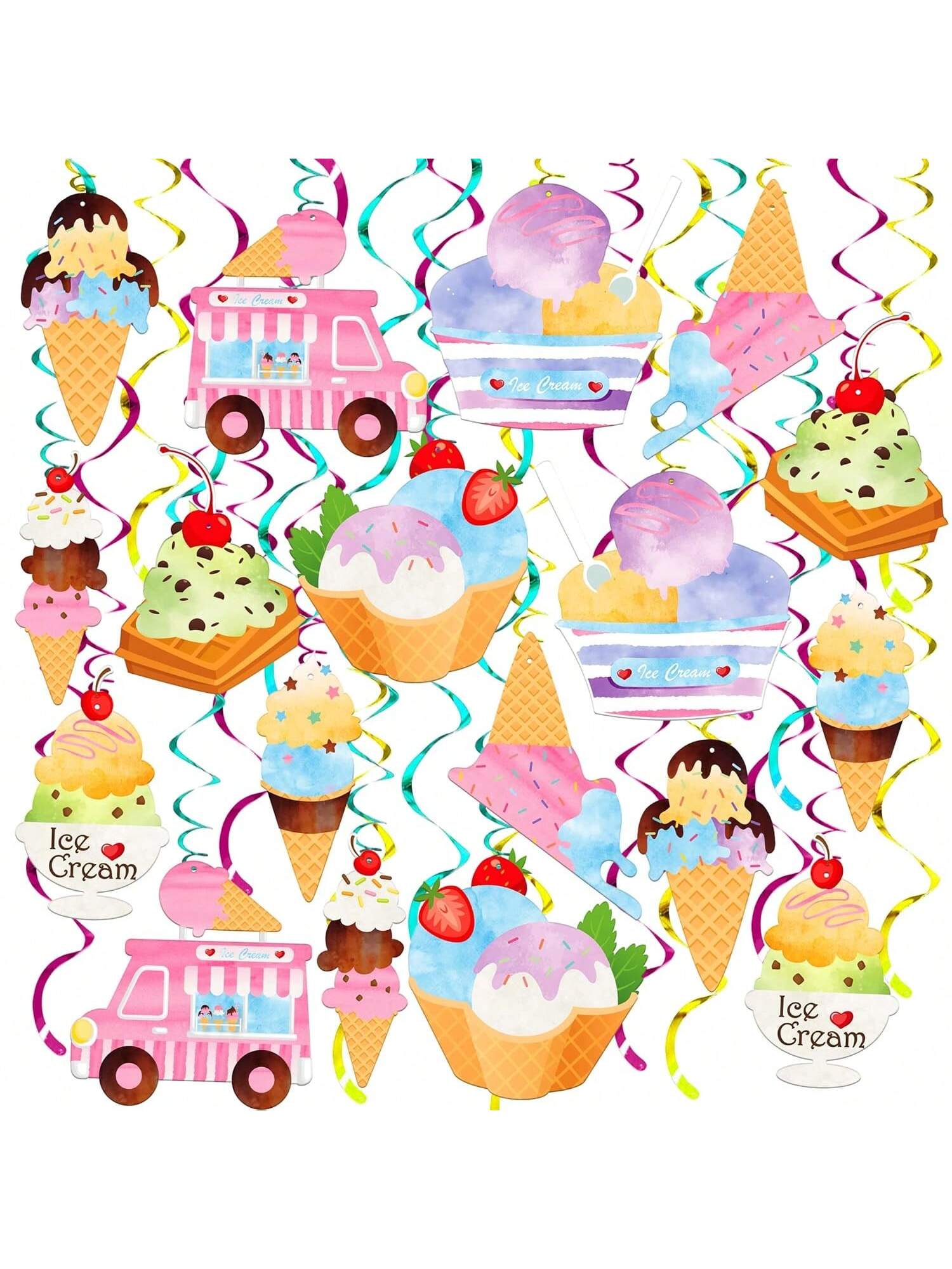 48PCS Hanging Ice Cream Swirl Decorations for Birthday Shower and Party