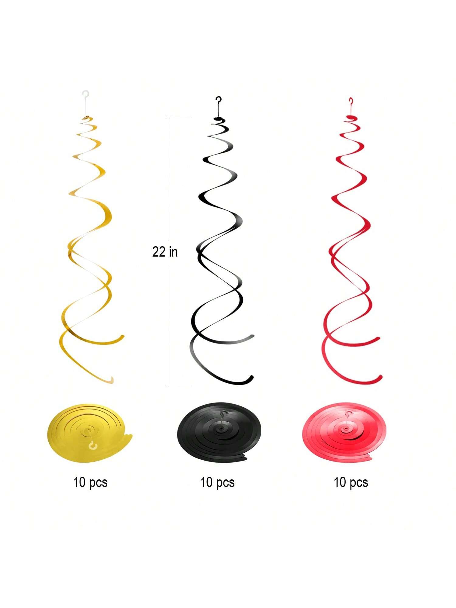 Hanging Swirls Party Streamer Spiral Decorations For Ceiling (30Pcs, Red, Black, Gold)