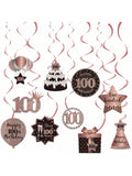 100th Birthday Rose Gold Hanging Swirl Ceiling Decorations