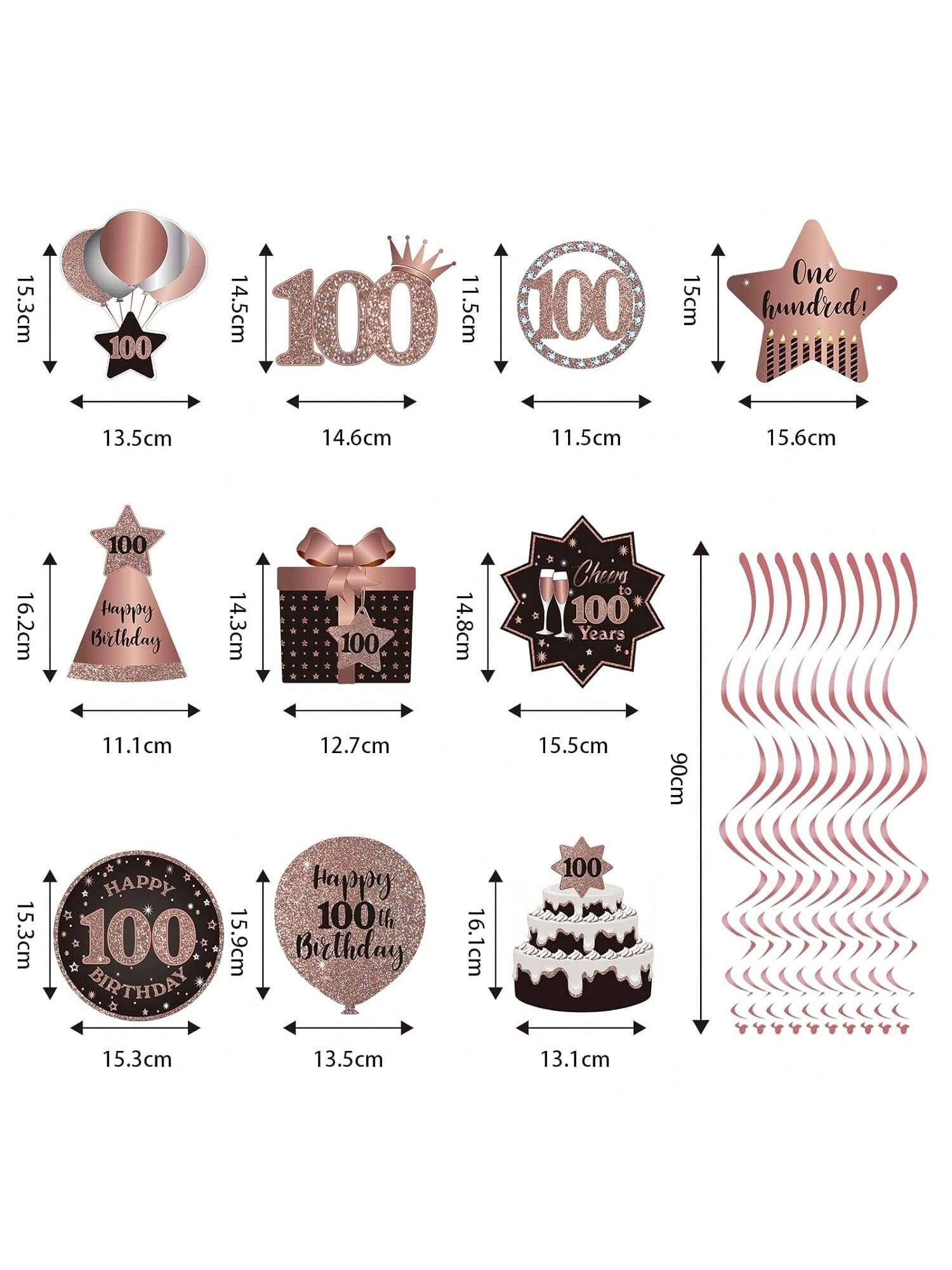 100th Birthday Rose Gold Hanging Swirl Ceiling Decorations