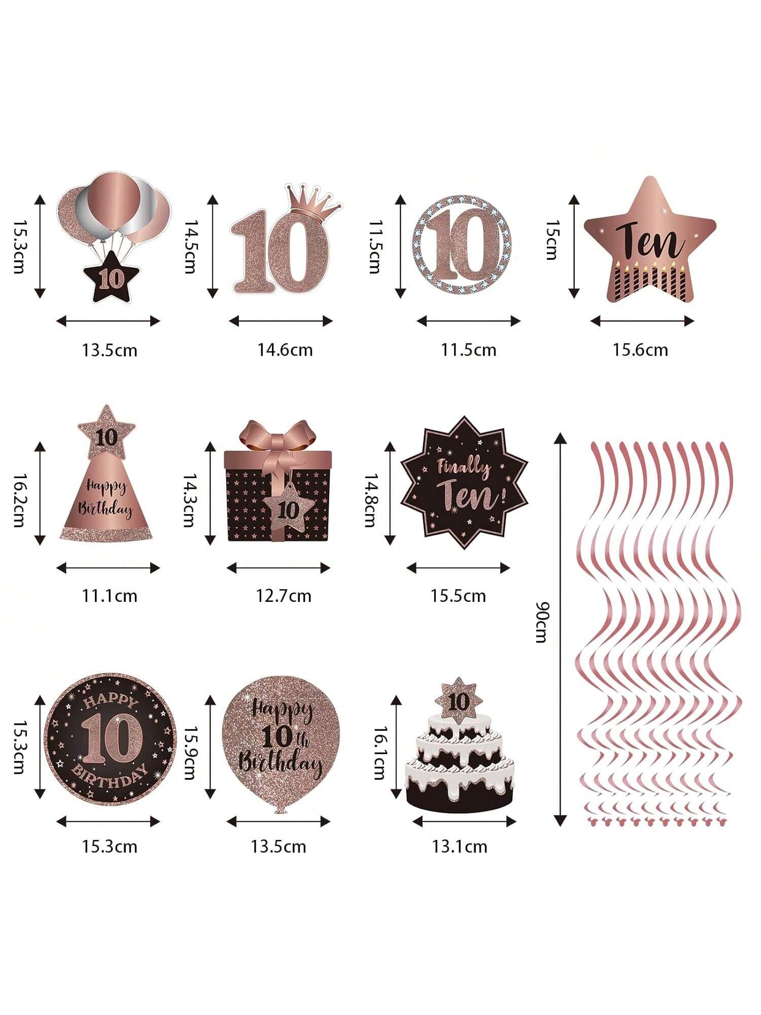 10th Birthday Rose Gold Hanging Swirl Ceiling Decorations