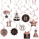 11th Birthday Rose Gold Hanging Swirl Ceiling Decorations