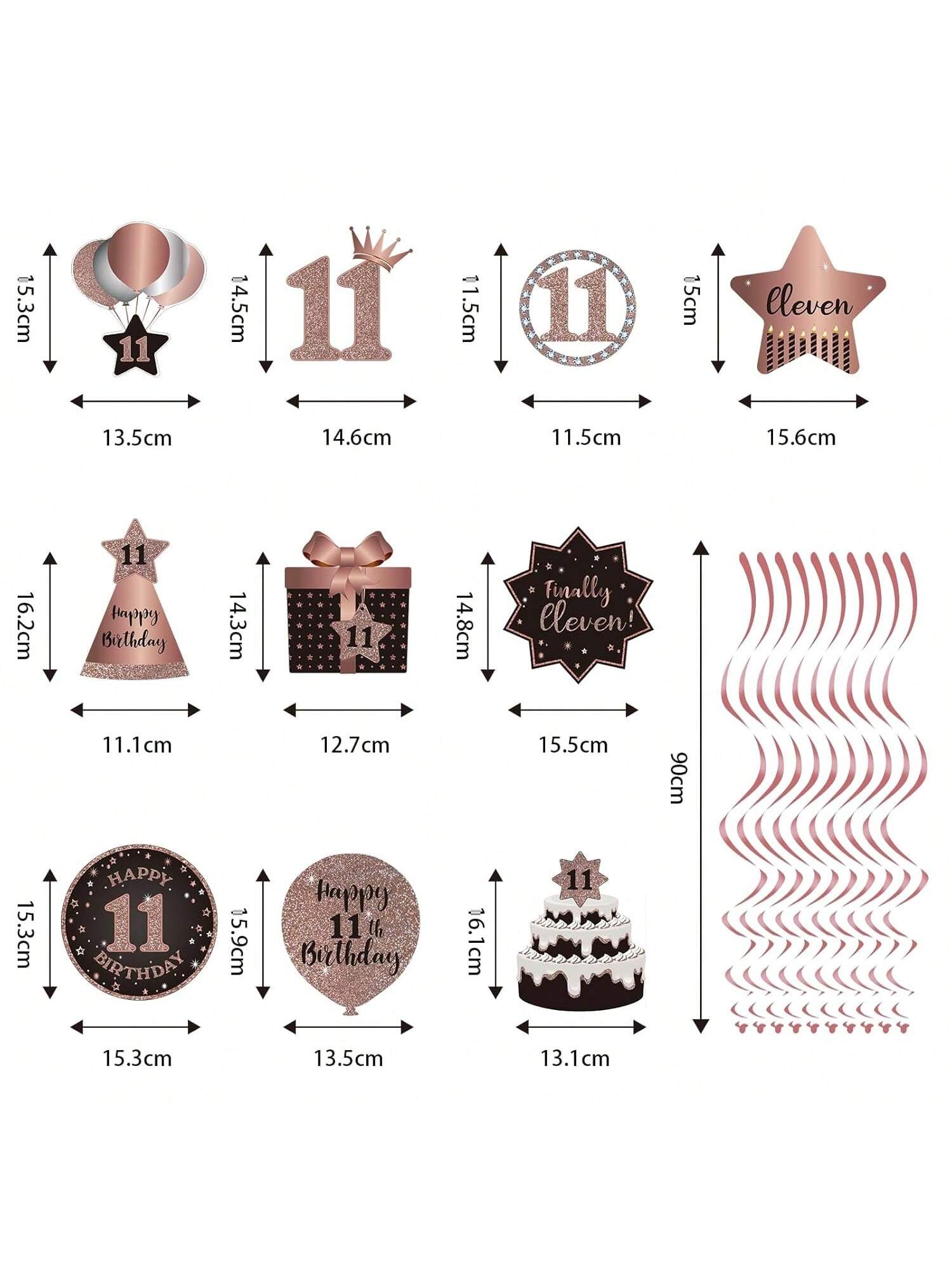 11th Birthday Rose Gold Hanging Swirl Ceiling Decorations