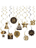 18th Birthday Black and Gold Hanging Swirl Ceiling Decorations