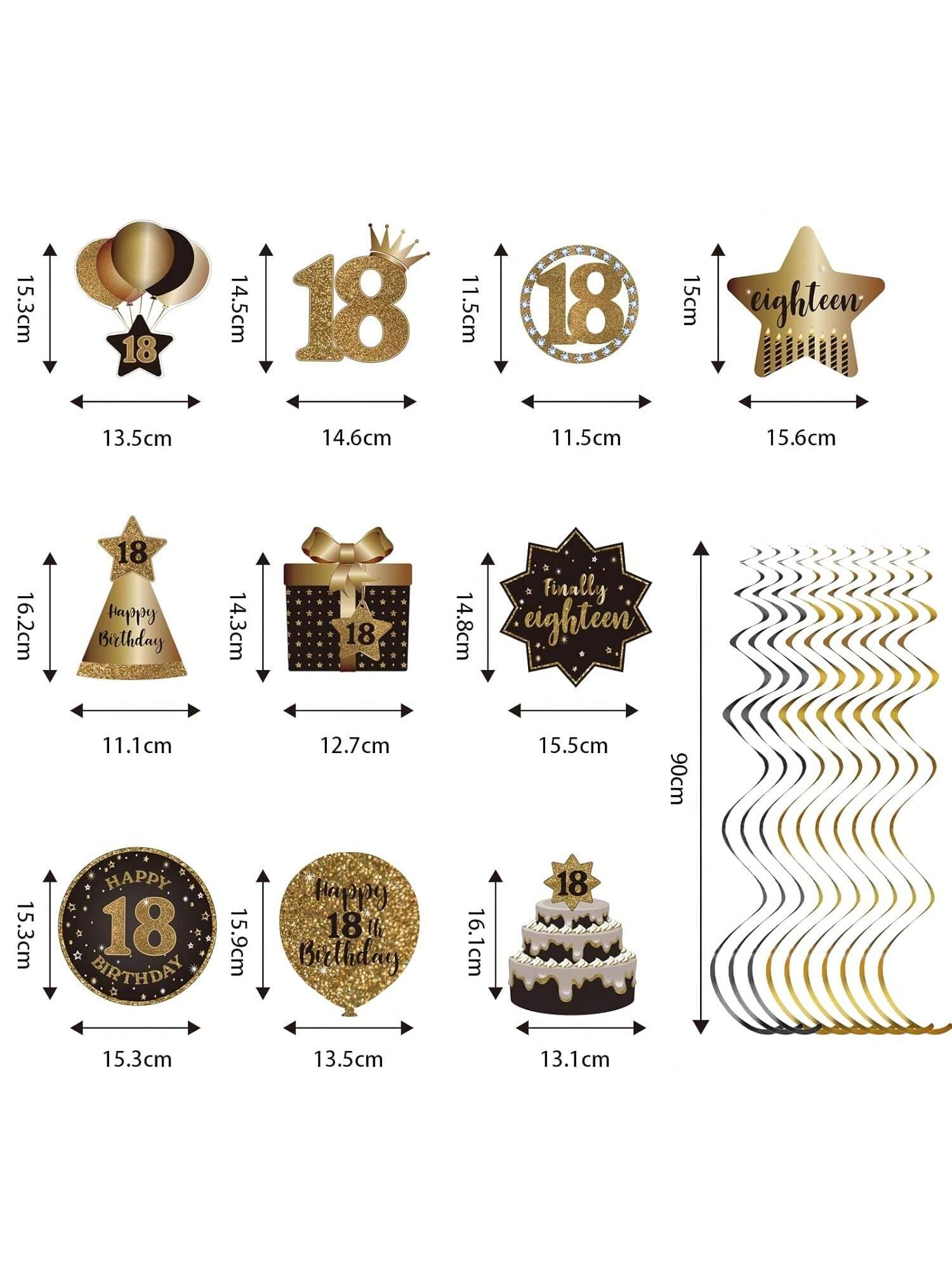 18th Birthday Black and Gold Hanging Swirl Ceiling Decorations