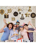 19th Birthday Black and Gold Hanging Swirl Ceiling Decorations