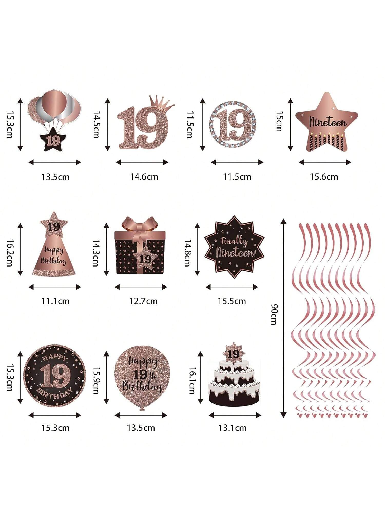 19th Birthday Rose Gold Hanging Swirl Ceiling Decorations
