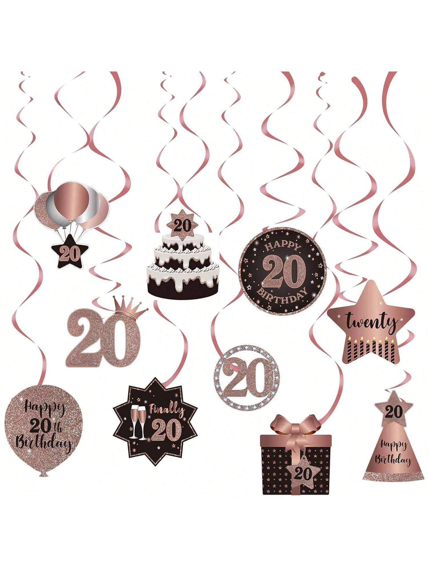 20th Birthday Rose Gold Hanging Swirl Ceiling Decorations