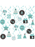 Happy 21st Birthday Hanging Swirls Teal Silver Black Blue Decor