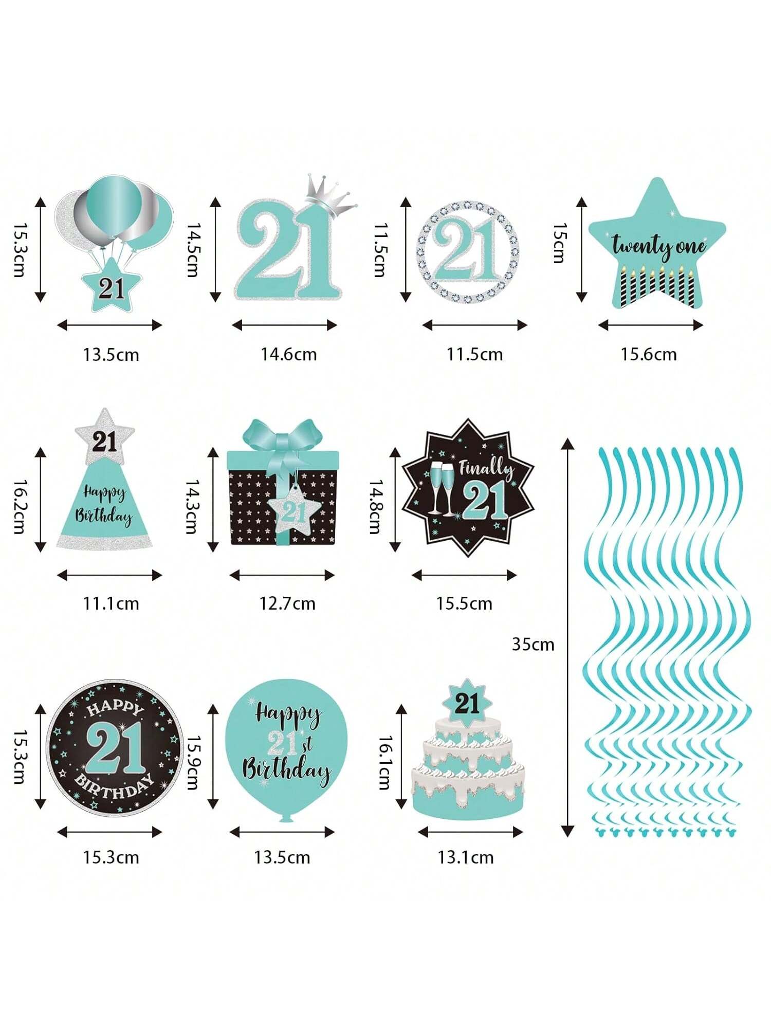 Happy 21st Birthday Hanging Swirls Teal Silver Black Blue Decor