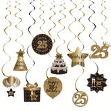 25th Birthday Black and Gold Hanging Swirl Ceiling Decorations
