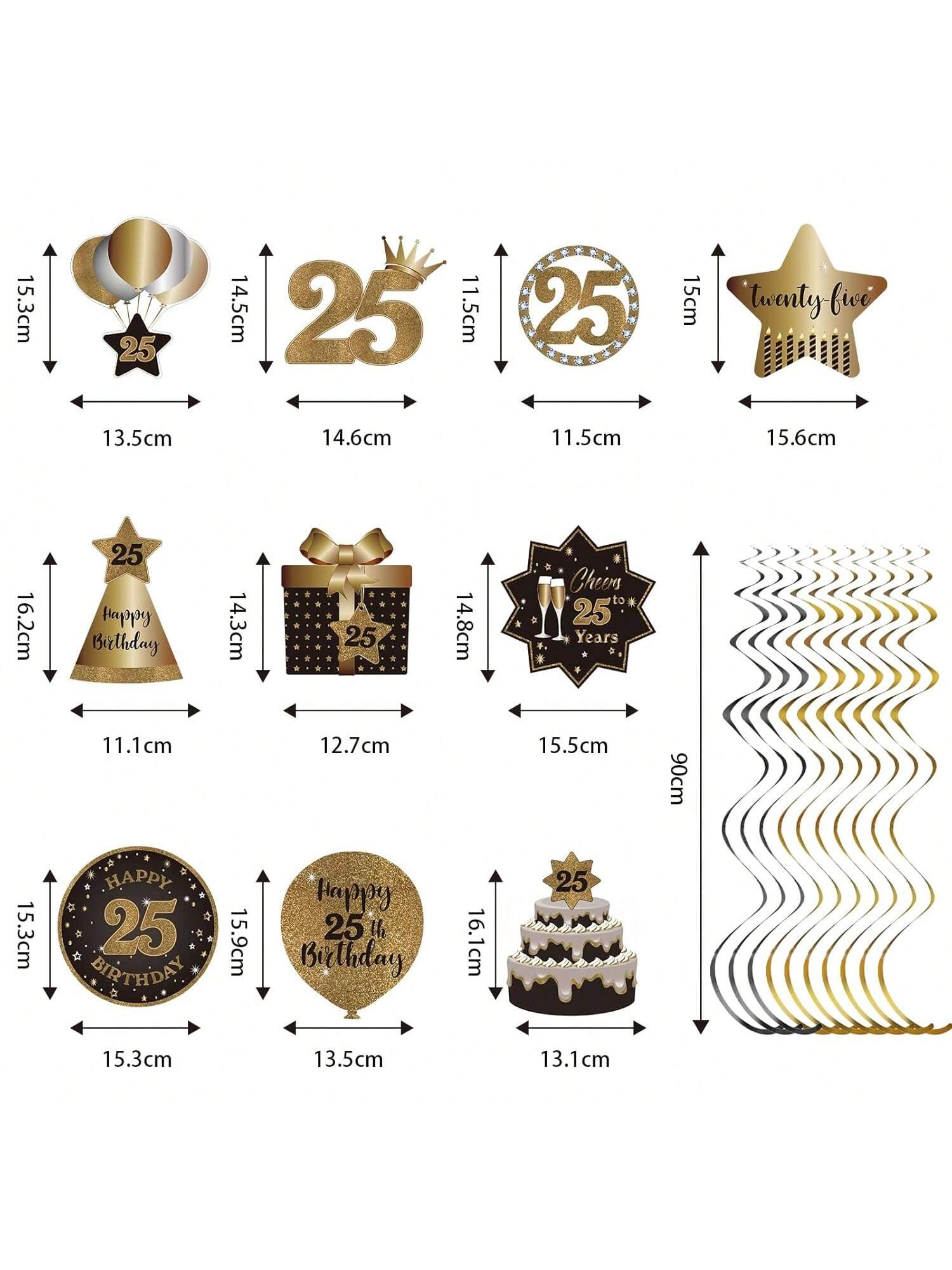 25th Birthday Black and Gold Hanging Swirl Ceiling Decorations