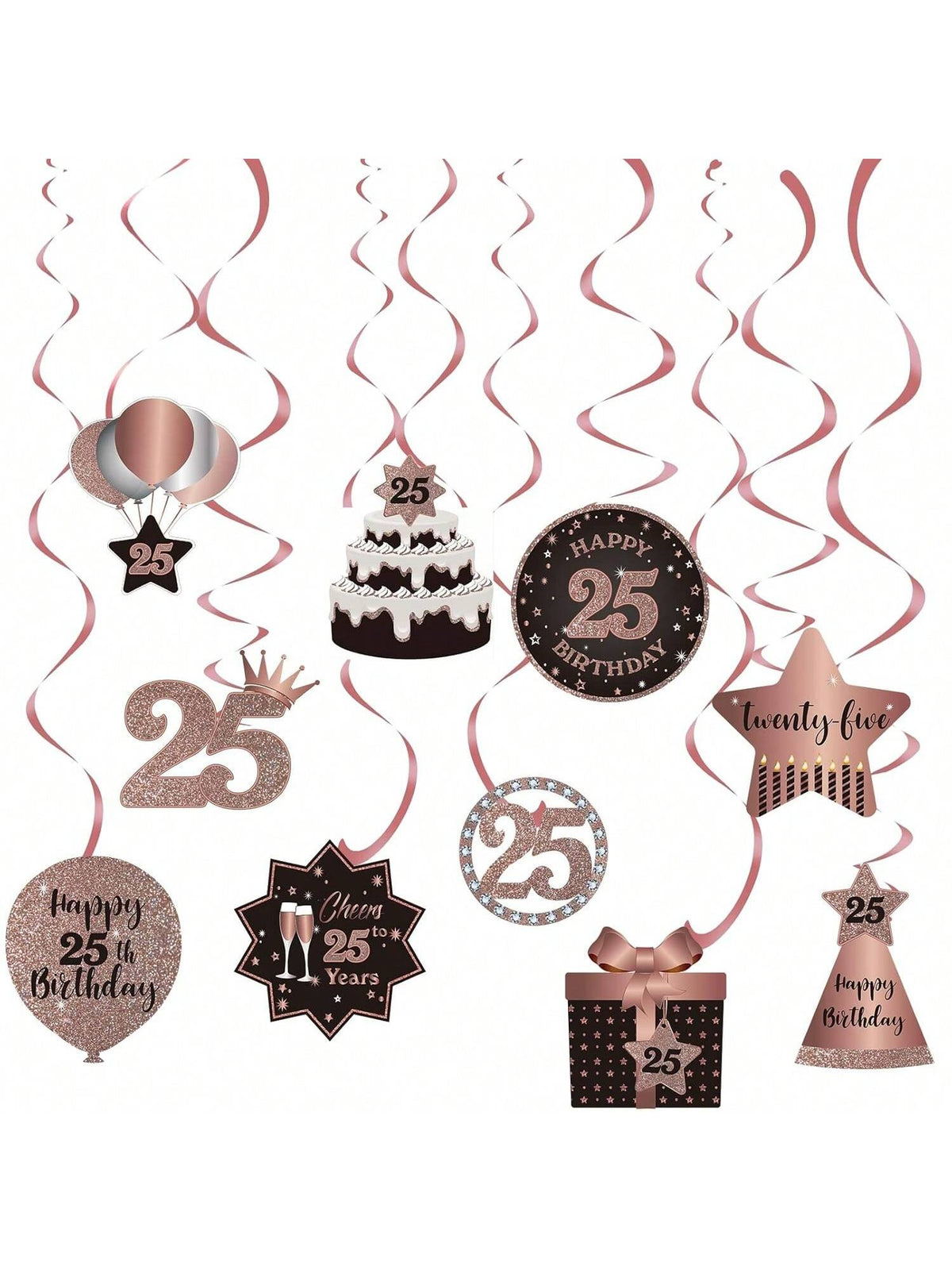 25th Birthday Rose Gold Hanging Swirl Ceiling Decorations