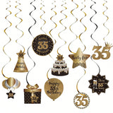 35th Birthday Black and Gold Hanging Swirl Ceiling Decorations