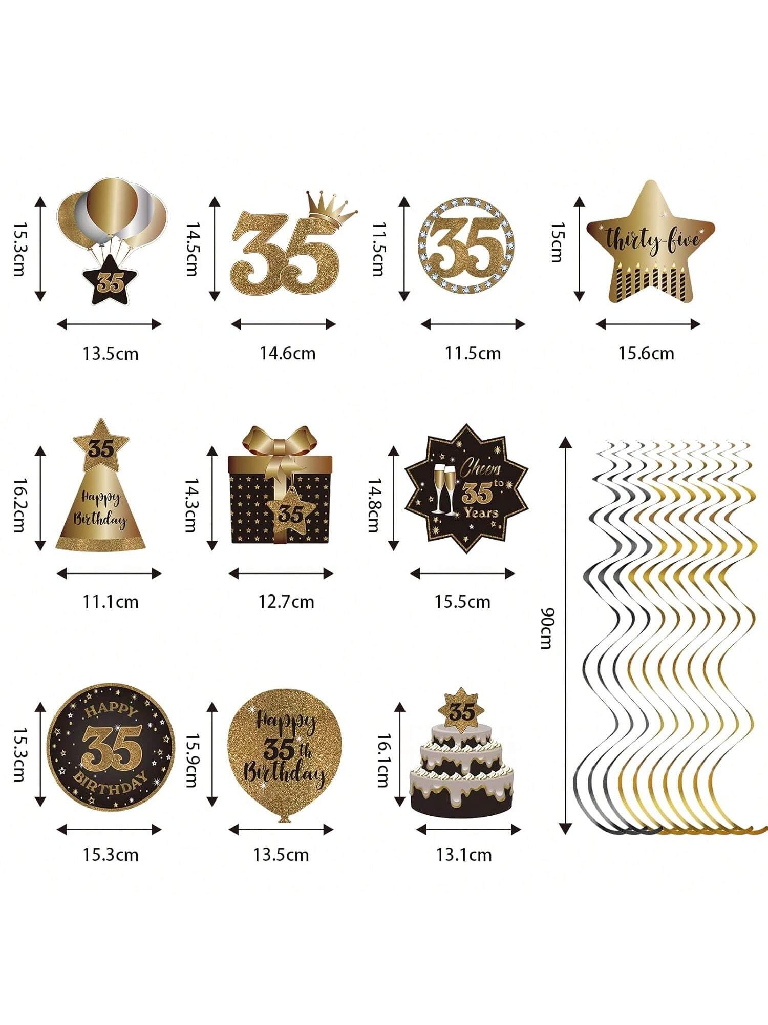 35th Birthday Black and Gold Hanging Swirl Ceiling Decorations