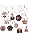 35th Birthday Rose Gold Hanging Swirl Ceiling Decorations