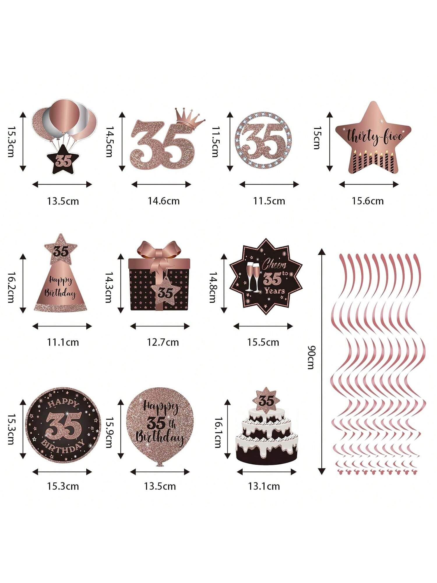 35th Birthday Rose Gold Hanging Swirl Ceiling Decorations