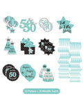 Happy 50th Birthday Hanging Swirls Teal Silver Black Blue Decor
