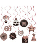 60th Birthday Rose Gold Hanging Swirl Ceiling Decorations