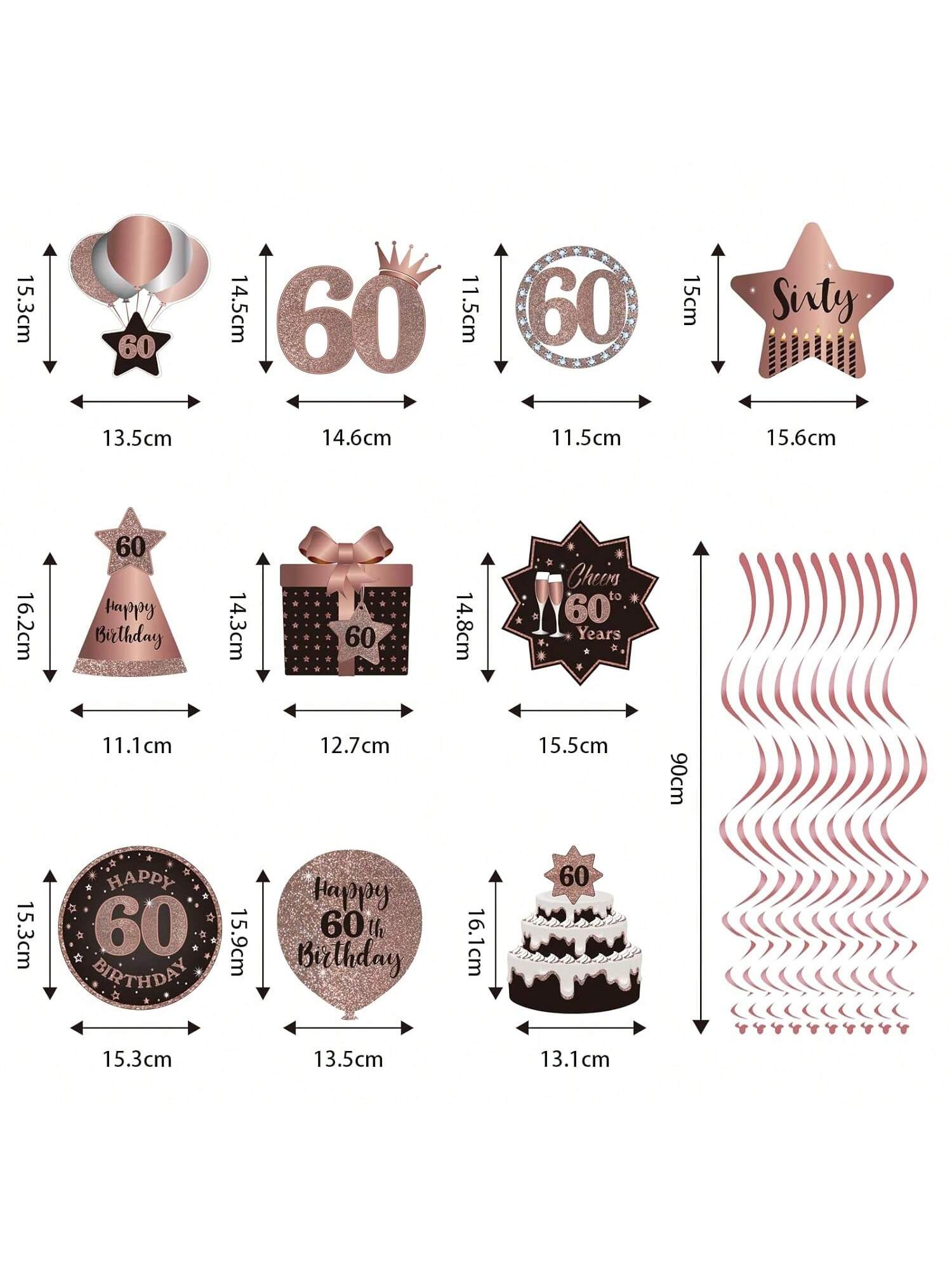 60th Birthday Rose Gold Hanging Swirl Ceiling Decorations