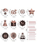 Happy 65th Birthday Hanging Foil Swirls with Cutouts Rose Gold Decor