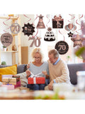 Happy 70th Birthday Hanging Foil Swirls with Cutouts Rose Gold Decor