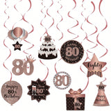 Happy 80th Birthday Hanging Foil Swirls with Cutouts Rose Gold Decor