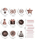 Happy 80th Birthday Hanging Foil Swirls with Cutouts Rose Gold Decor