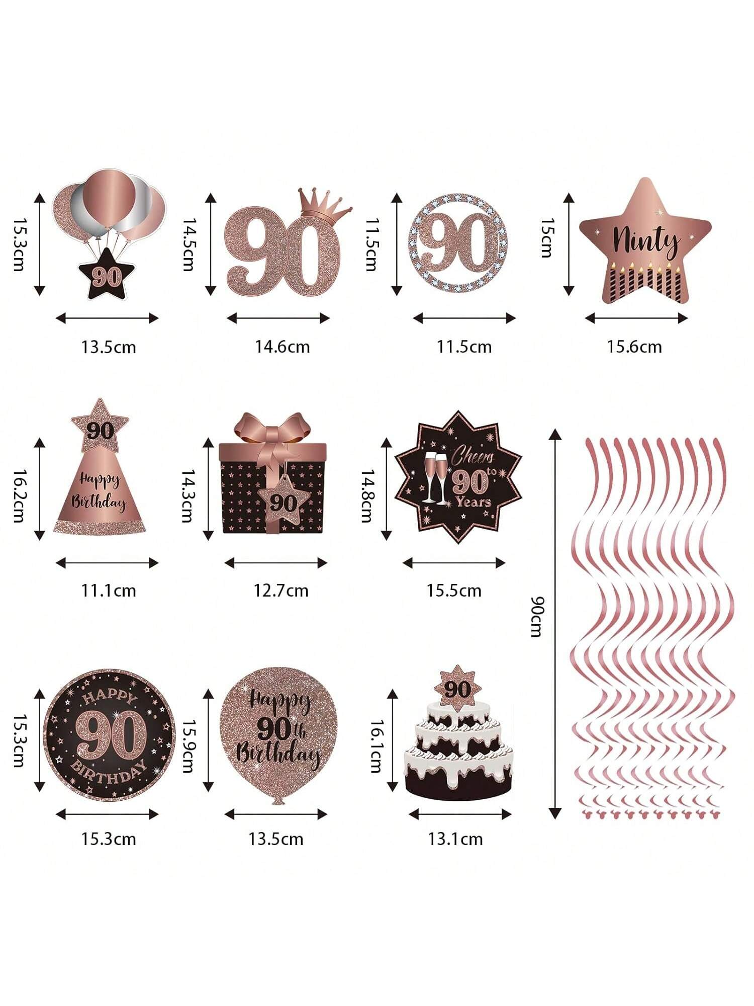 Happy 90th Birthday Hanging Foil Swirls with Cutouts Rose Gold Decor