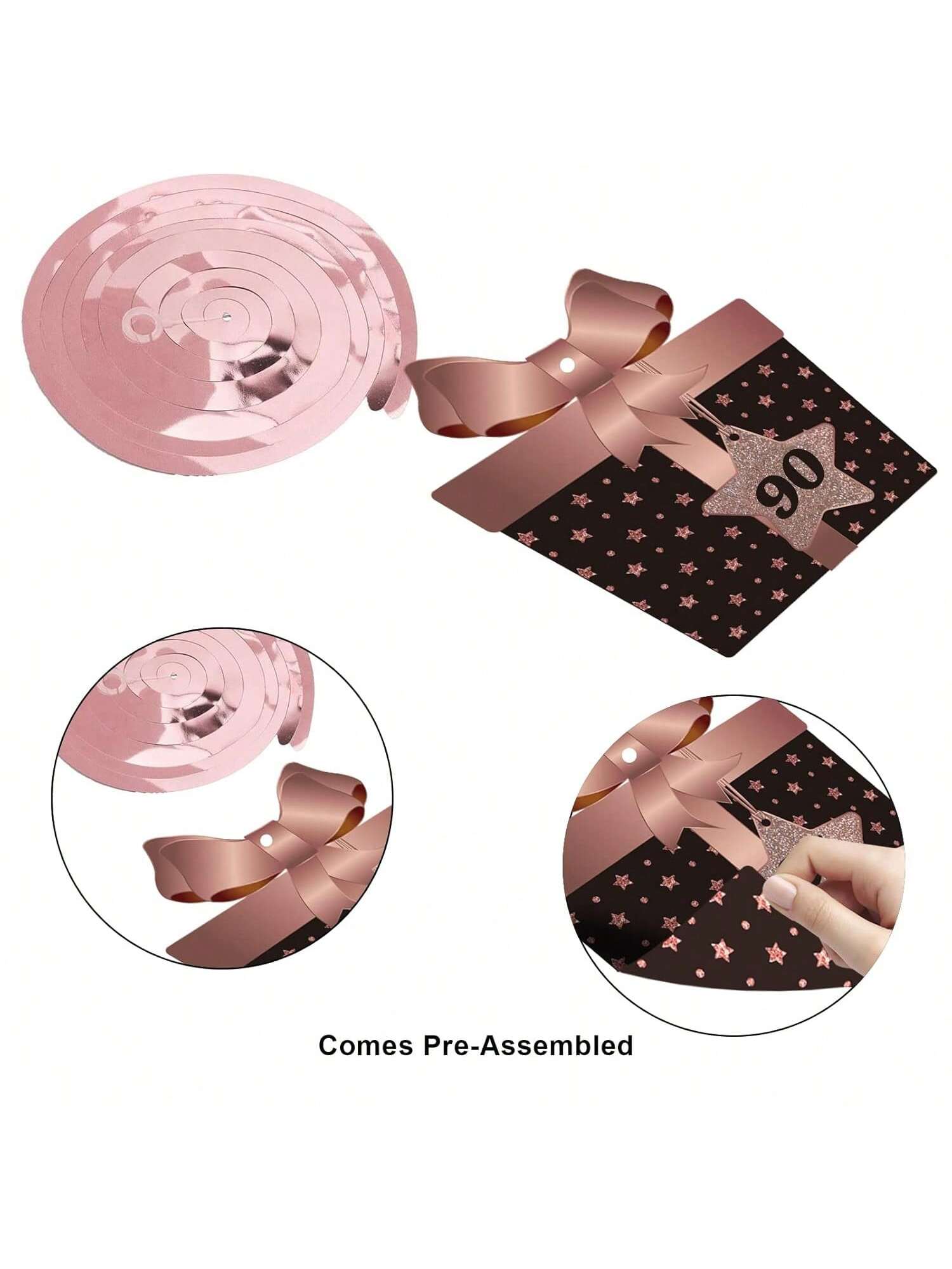 Happy 90th Birthday Hanging Foil Swirls with Cutouts Rose Gold Decor