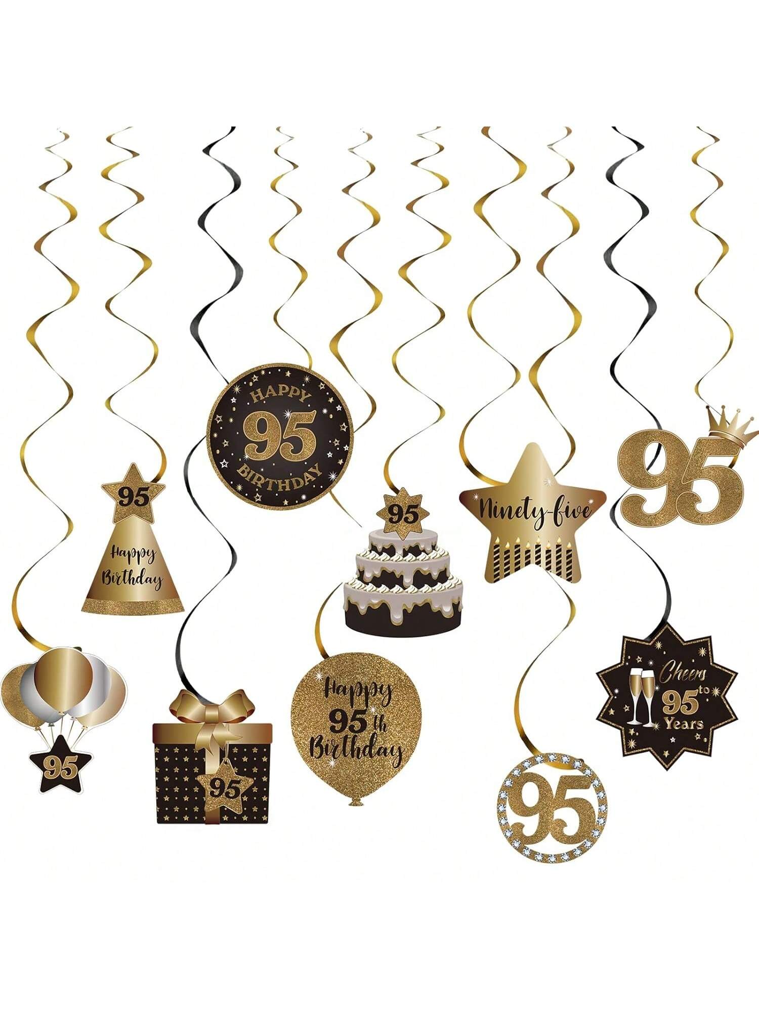 Happy 95th Birthday Hanging Foil Swirls with Cutouts Rose Gold Decor