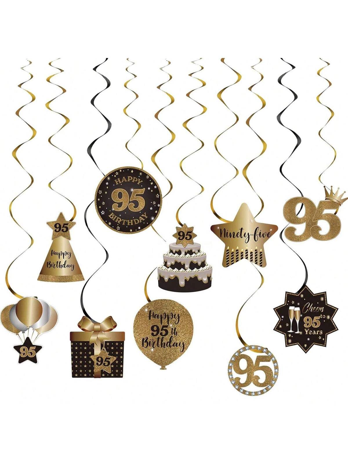 Happy 95th Birthday Hanging Foil Swirls with Cutouts Rose Gold Decor