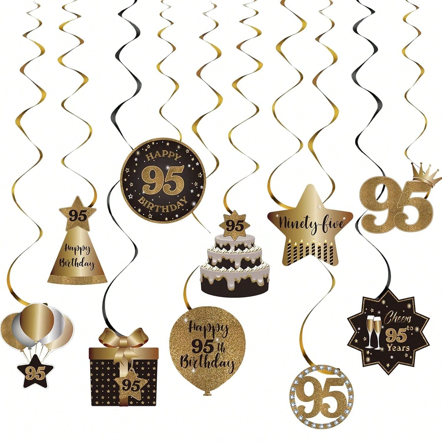 Happy 95th Birthday Hanging Foil Swirls with Cutouts Rose Gold Decor