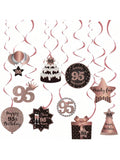Happy 95th Birthday Hanging Foil Swirls with Cutouts Rose Gold Decor