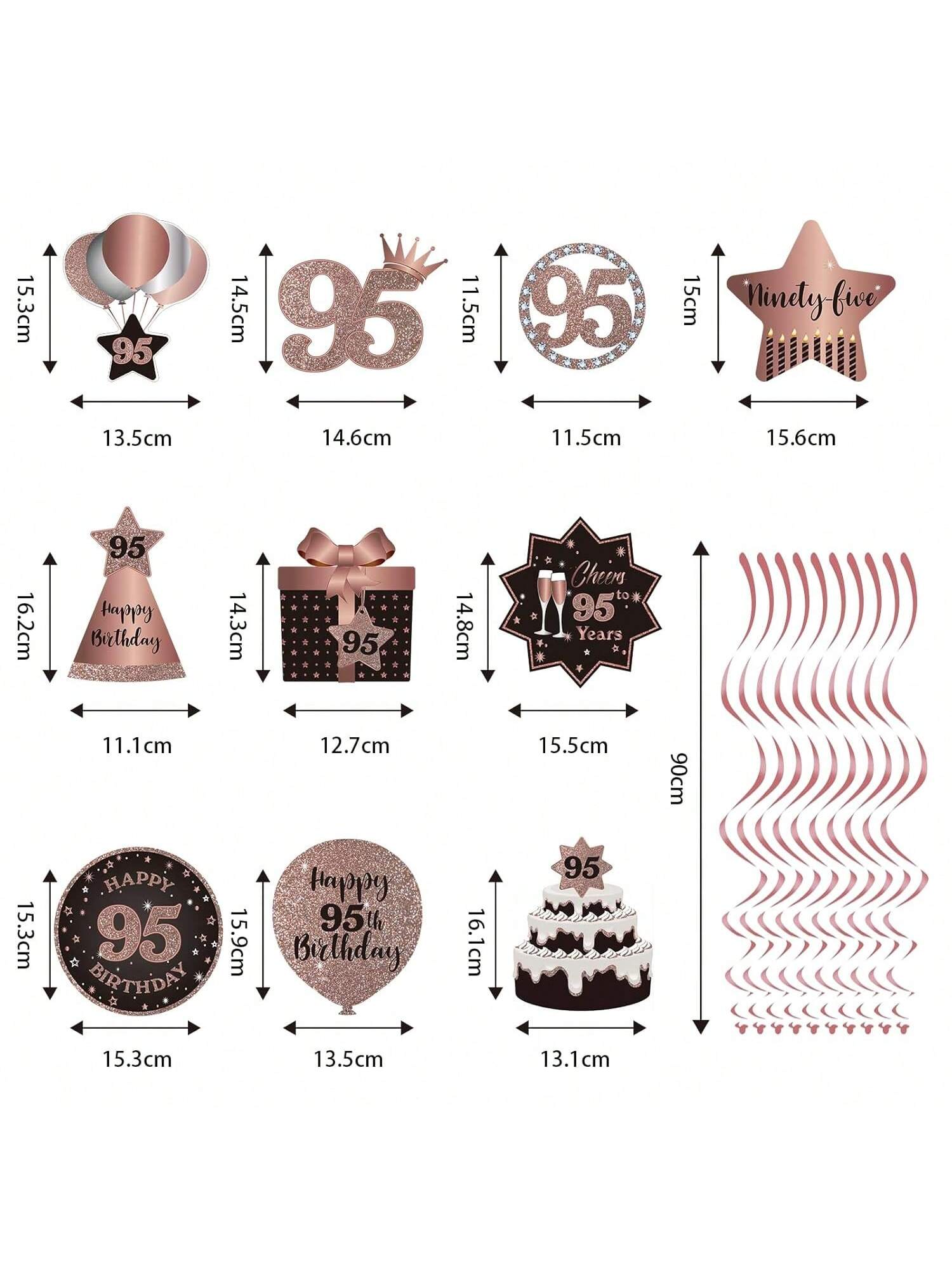 Happy 95th Birthday Hanging Foil Swirls with Cutouts Rose Gold Decor