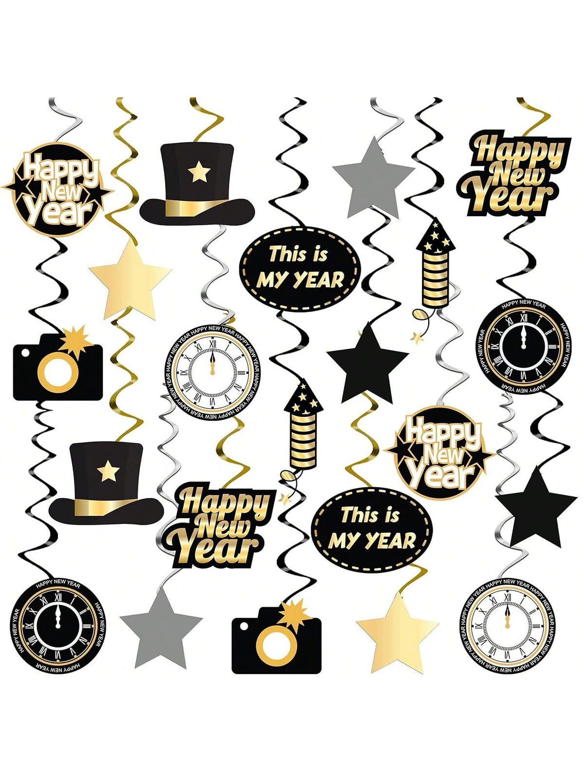 Happy New Years Swirl Decorations 2024 - Pack Of 30No Diy | Happy New Year Decorations 2024 | New Years Eve Party Supplies 2024 | Hanging Party Decor For New Years Eve Decorations 2024 -
