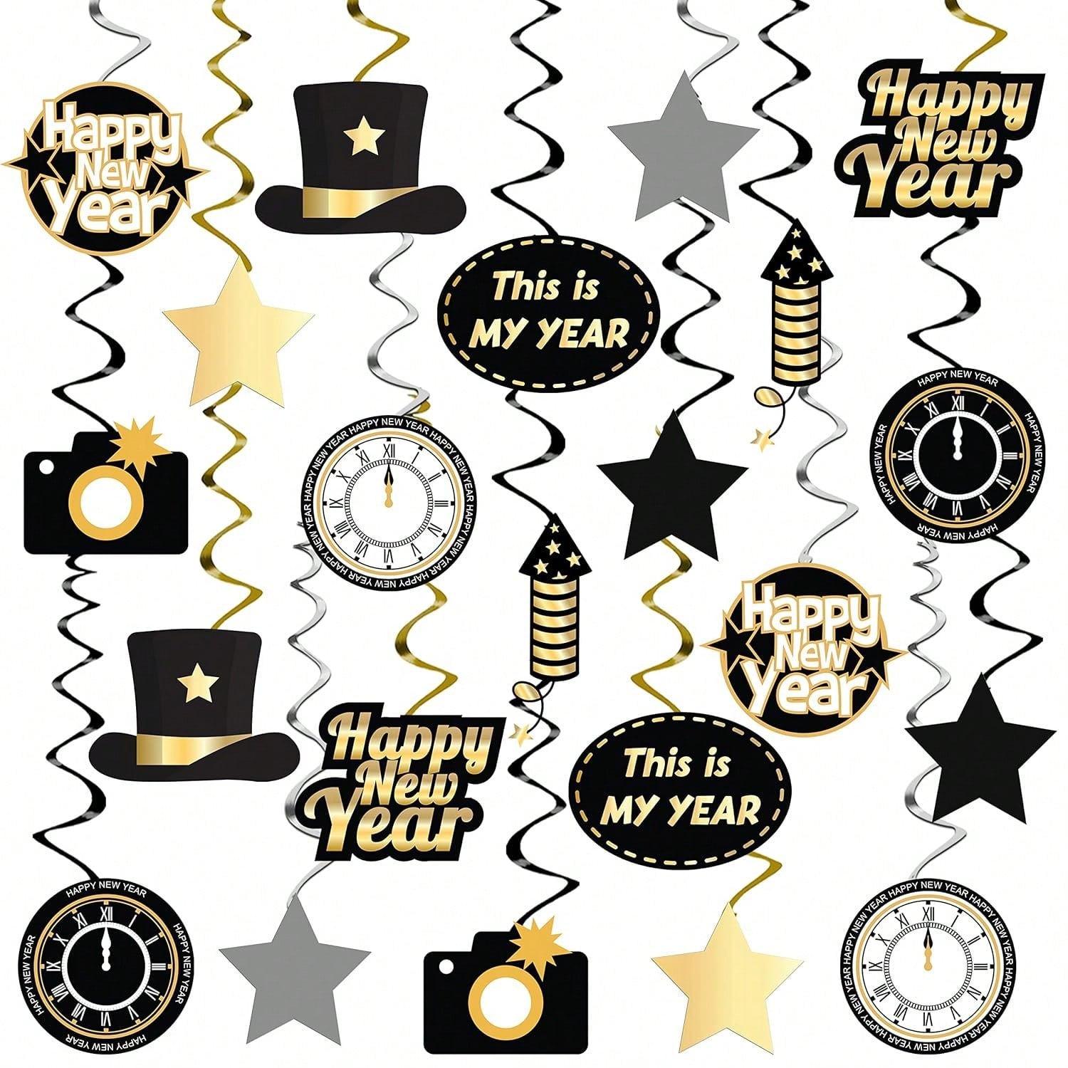 Happy New Years Swirl Decorations 2024 - Pack Of 30No Diy | Happy New Year Decorations 2024 | New Years Eve Party Supplies 2024 | Hanging Party Decor For New Years Eve Decorations 2024 -