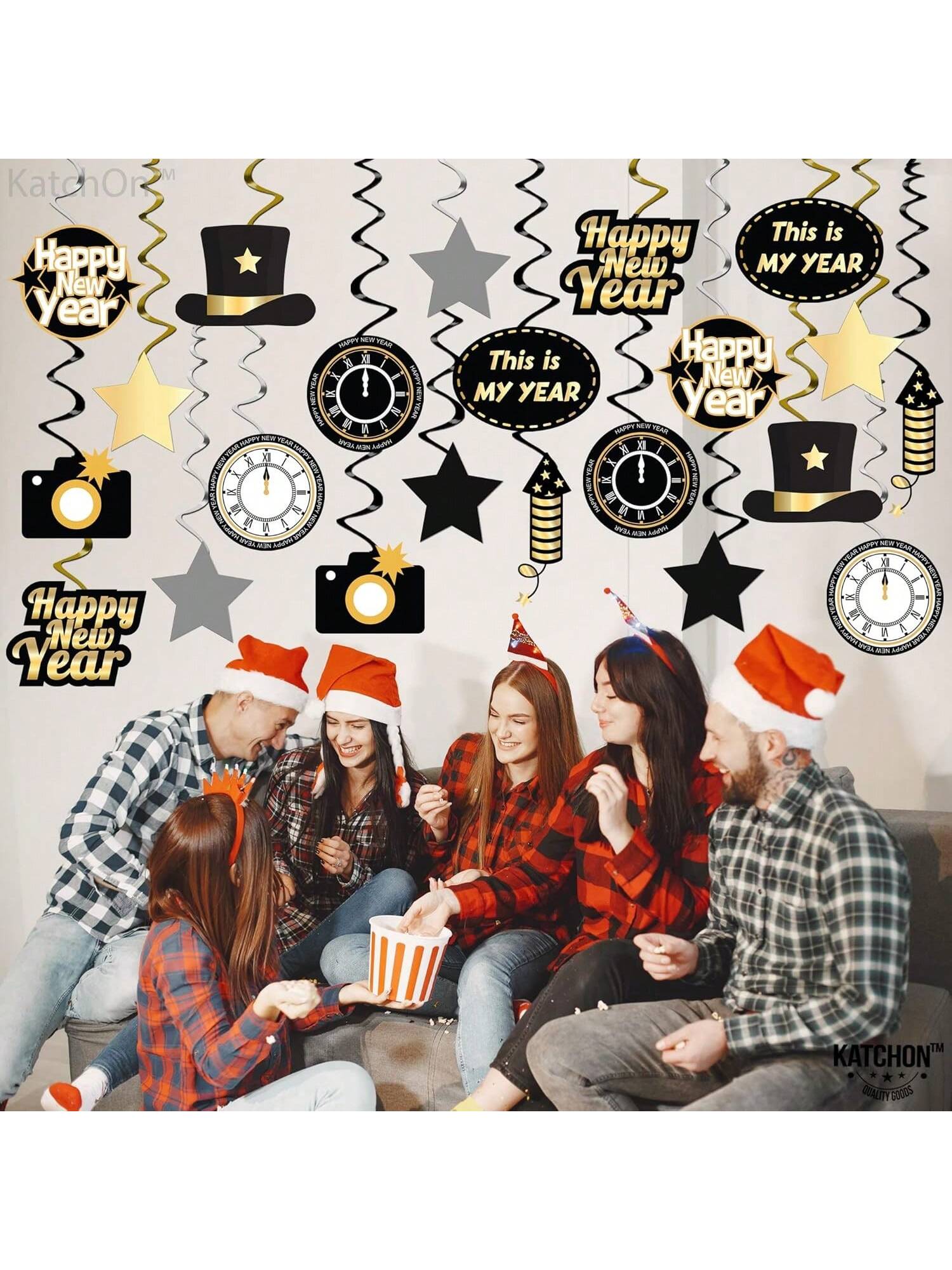 Happy New Years Swirl Decorations 2024 - Pack Of 30No Diy | Happy New Year Decorations 2024 | New Years Eve Party Supplies 2024 | Hanging Party Decor For New Years Eve Decorations 2024 -