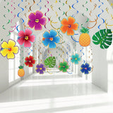 Hawaiian Luau Party Decorations 30 pcs Hanging Hibiscus Foil Swirls Ceiling