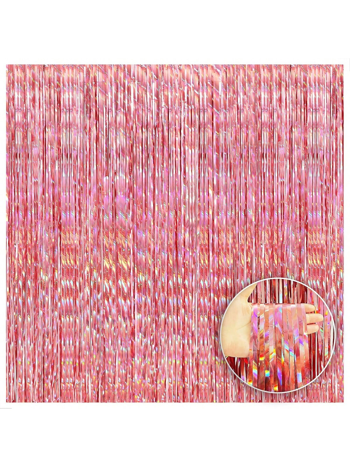 Holographic Rose Gold Backdrop 3.2x8 Ft Fringe Curtain for Party Decor