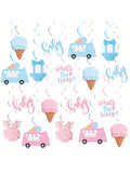 Ice Cream Gender Reveal Hanging Swirls 20pcs Pink & Blue Party Decor