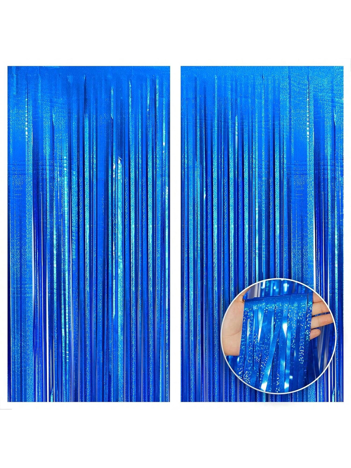 Iridescent Blue Fringe Curtain 2pcs 6.4x8ft Ocean & Party Decor