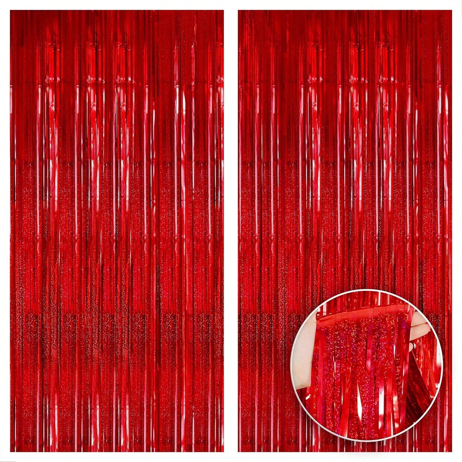Iridescent Red Fringe Curtain 2pcs 6.4x8ft Party & Carnival Decor